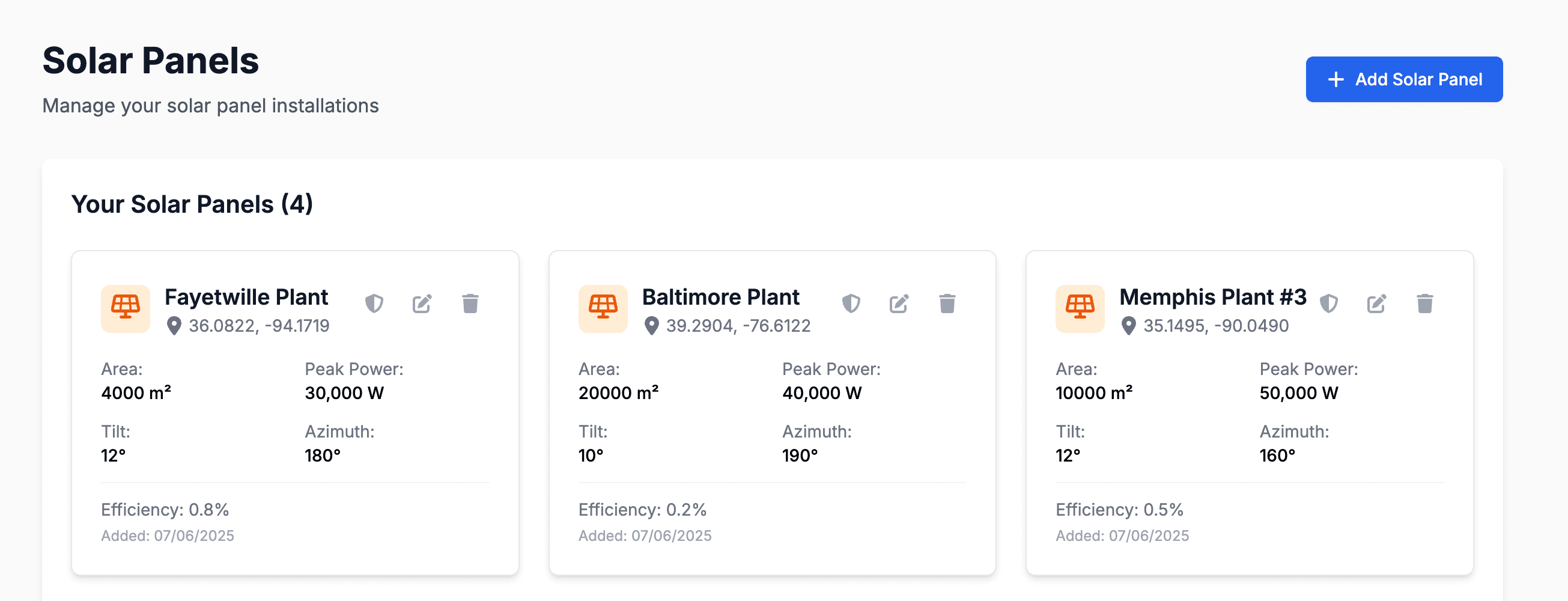 Energy Dashboard solar panels list